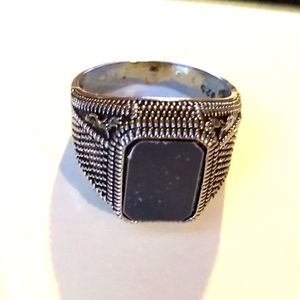 Man's Size 13 Silver and Black Onyx Ring